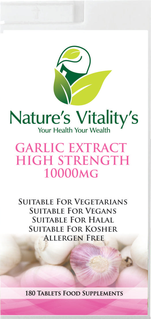 Garlic Extract 10,000mg 180 Tablets High Strength Heart Health Vegan UK