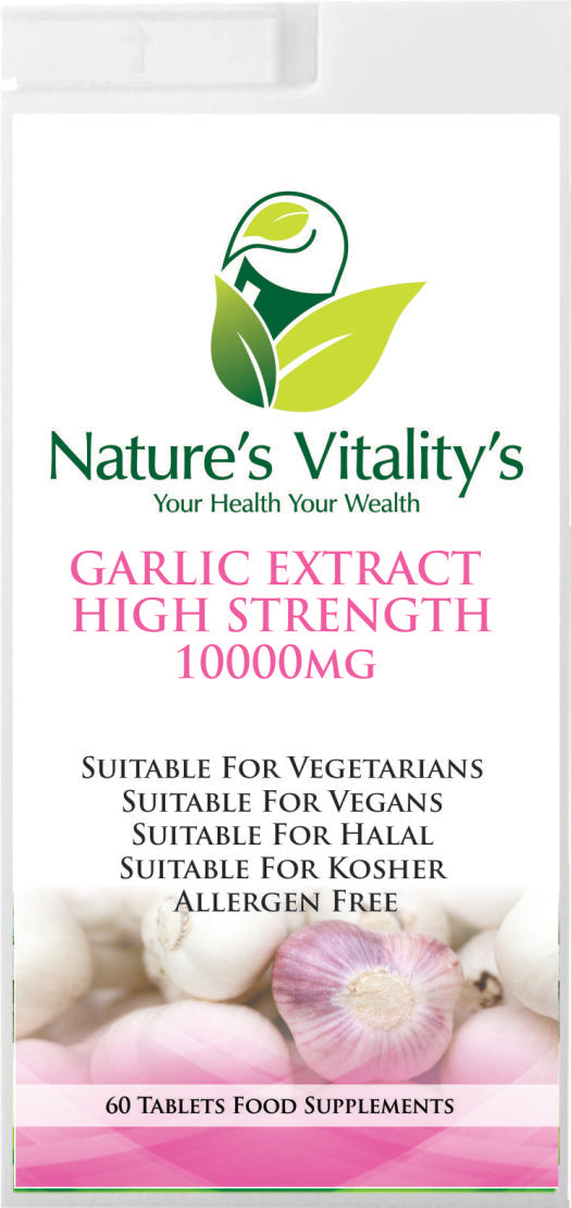 Garlic Extract 10,000mg 60 Tablets High Strength Heart Health Vegan UK