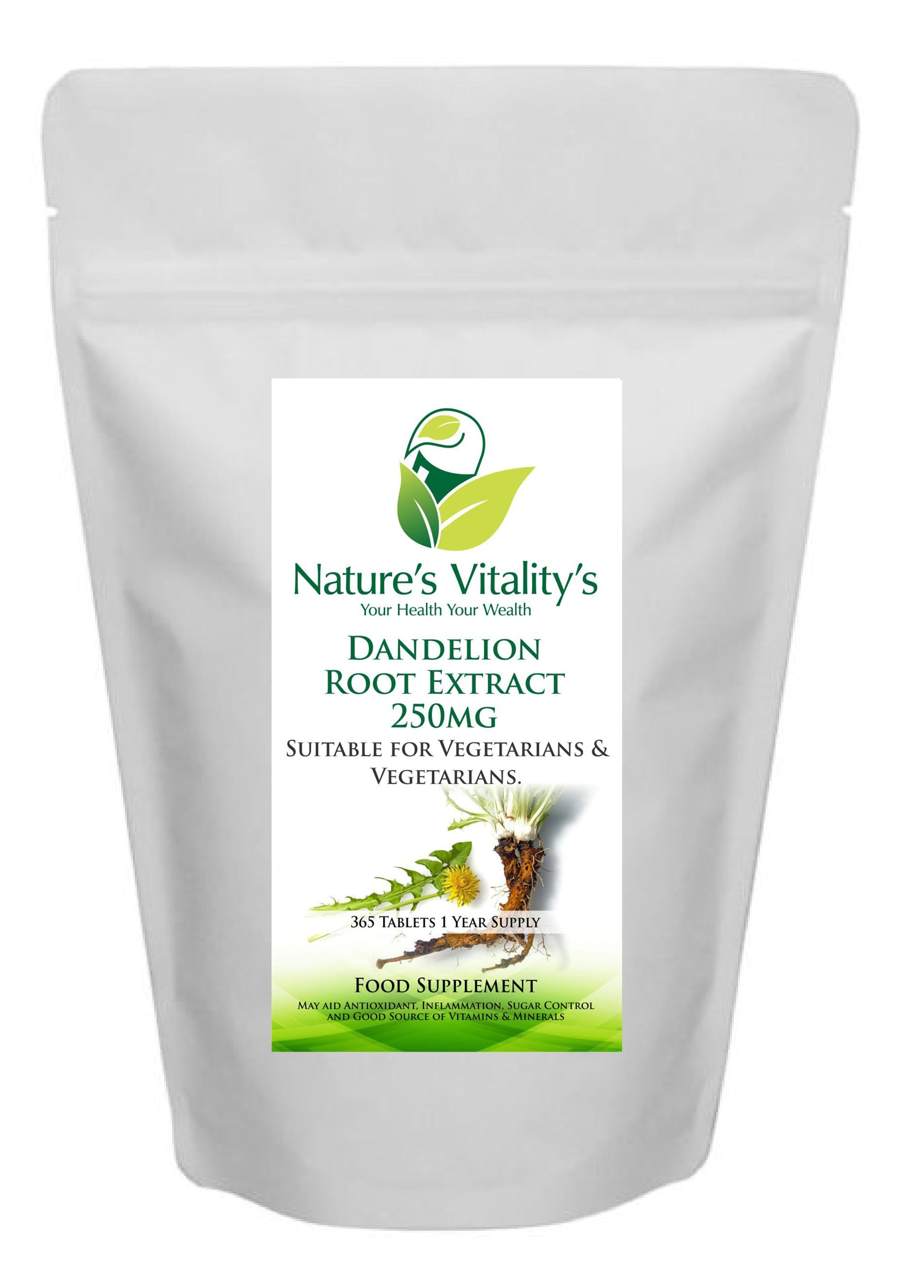 Dandelion Root Extract Supplement 250mg 365 Tablets – Nature's Vitality's