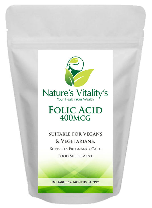 Nature's Vitality's Nature`s Vitality`s Folic Acid 400mcg 180 Tablets High Strength Support Pregnancy Vegan/Vegetarian